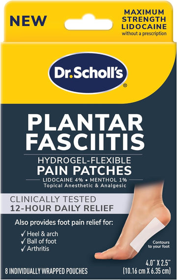 Dr. Scholl'S Plantar Fasciitis Pain Patches With Hydrogel Flexible Technology, 8 Ct // Clinically Tested 12-Hour Daily Pain Relief - Contours To Your Foot - With Lidocaine & Menthol, 8 Treatments