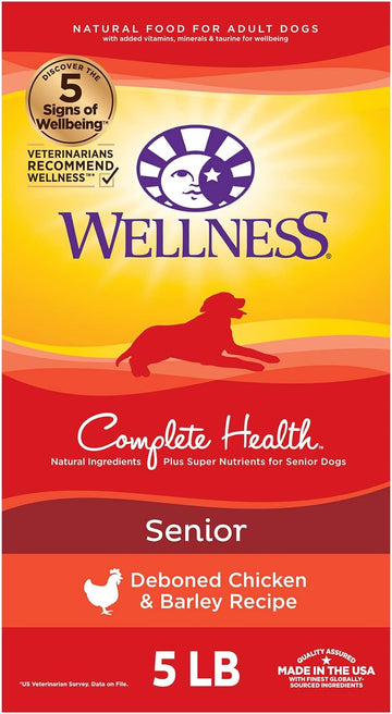 Wellness Complete Health Senior Dry Dog Food with Grains, Chicken & Barley, 5-Pound Bag
