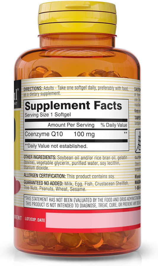 Mason Natural Co Q10 100 Mg - Healthy Heart And Cellular Energy Production, Supports Cardiovascular Health, 30 Softgels