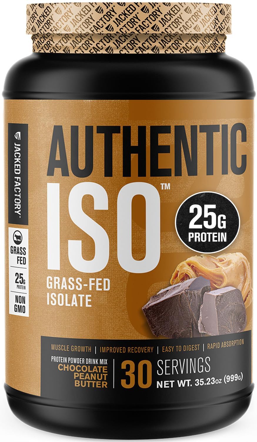 Authentic Iso Grass Fed Whey Protein Isolate Powder - Low Carb, Non-Gmo Muscle Building Protein W/No Fillers, Mixes Perfectly For Post Workout Recovery, Chocolate Peanut Butter - 2Lb, 30Sv