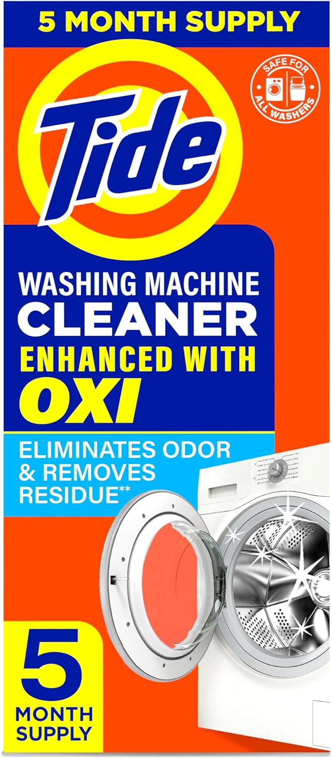 Washing Machine Cleaner By Tide, Washer Machine Cleaner With Oxi For Front And Top Loader Washer Machines, Deep Cleaning Residue & Odor Eliminator, 5 Month Supply (Packaging May Vary)