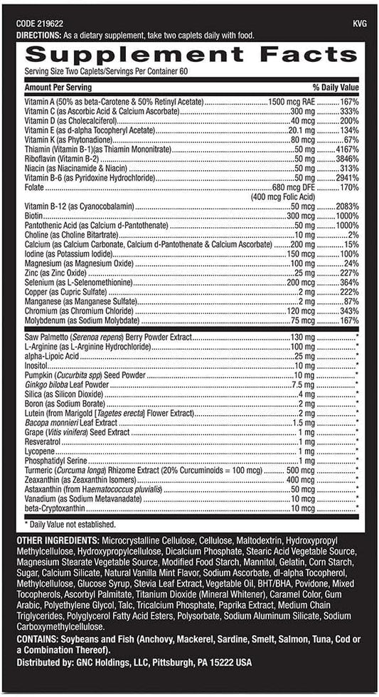 Gnc Mega Men 50 Plus Multivitamin | Antioxidants | Heart Health | Prostate And Circulatory Support | 120 Count