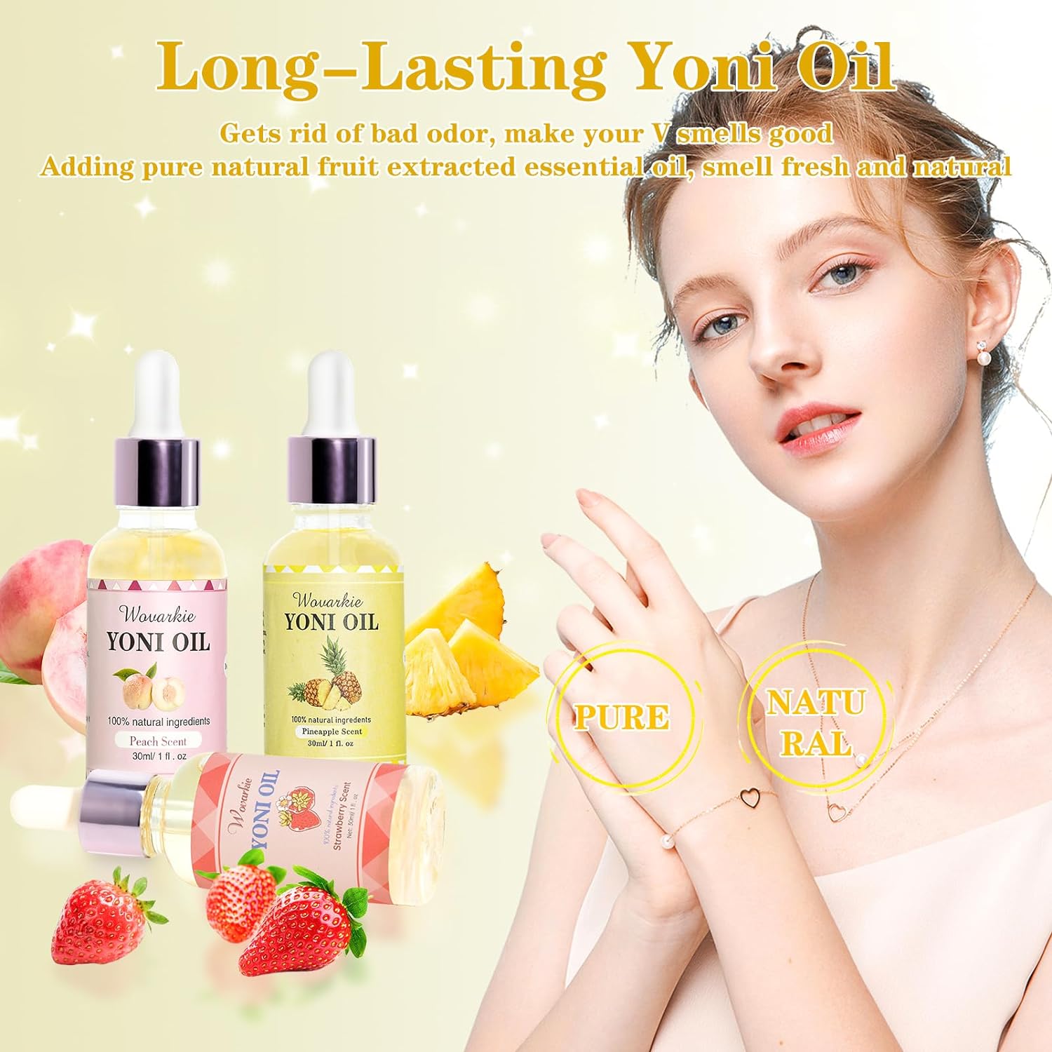 3PCS Yoni Oil for Women pH Balance, Feminine Deodorant Vaginal Moisturizer, Feminine Care All Natural Yoni Oil(Strawberry Peach Pineapple) : Health & Household