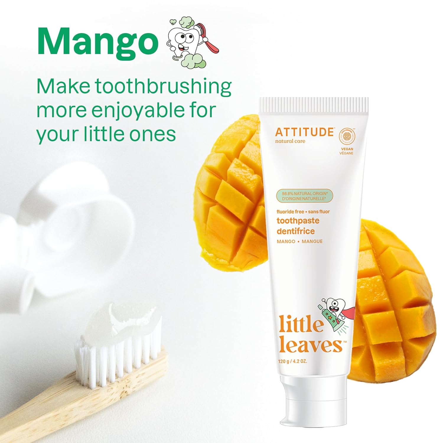 ATTITUDE Fluoride-Free Toothpaste, Plant- and Mineral-Based Ingredients, Vegan, Cruelty-Free and Sugar-Free, Mango 4.2 Oz : Health & Household
