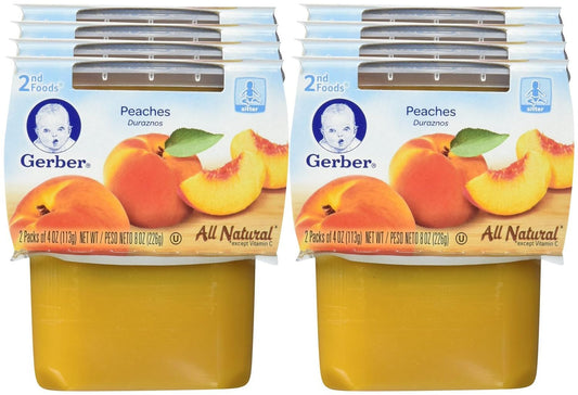 Gerber 2nd Food Baby Food Peach Puree, Natural & Non-GMO, 4 Ounce Tubs, 2-Pack (Pack of 8)