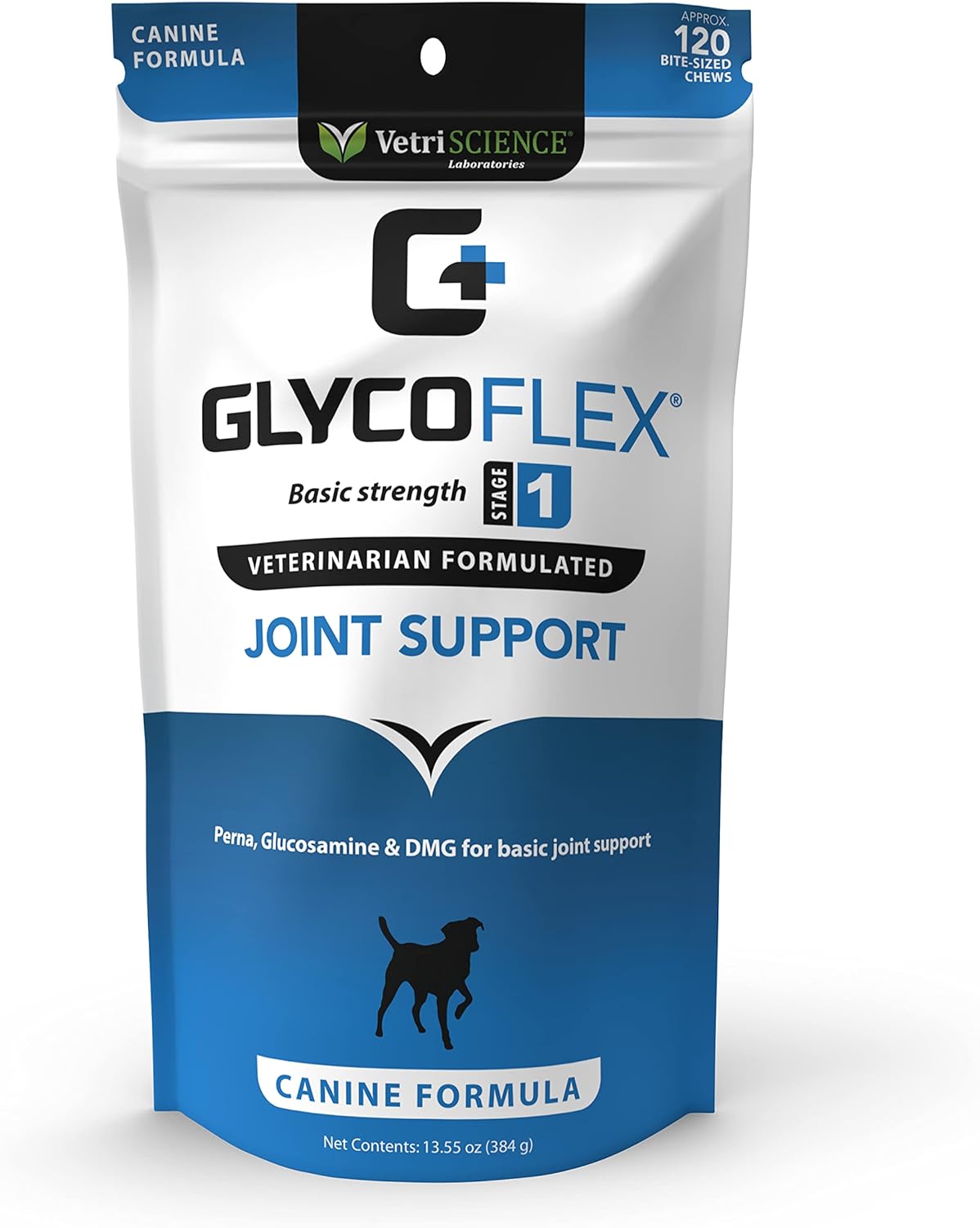 VETRISCIENCE GlycoFlex Stage 1 Hip and Joint Supplement for Dogs – Basic Joint Support Chews with Green Lipped Mussel, DMG, and Glucosamine for Dogs, Chicken Liver Flavor, 120 Bite-Sized Chews