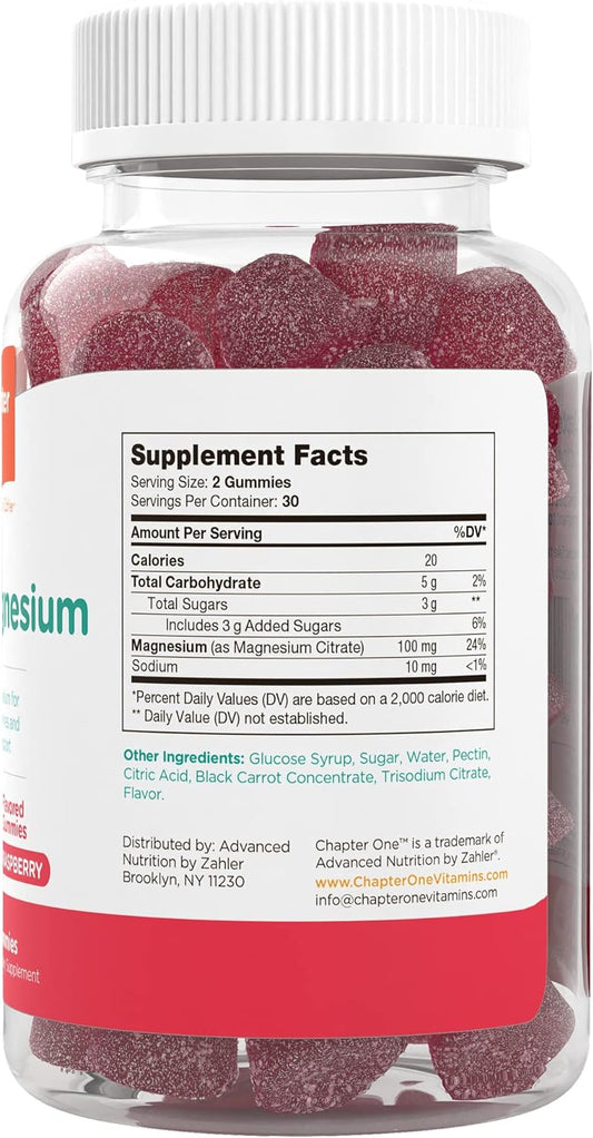 Chapter One Magnesium Gummies, Great Tasting Magnesium For Kids, Calm Kids Magnesium, Magnesium Gummies For Women And Men, Certified Kosher, (60 Flavored Gummies)