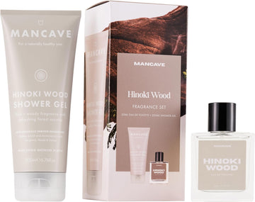 Mancave Hinoki Wood Men'S Fragrance Gift Set, 50Ml Hinoki Eau De Toilette, 200Ml Hinoki Shower Gel, Natural Woody Men'S Perfume Set, Fragrance Set, Fragrance Kit For Him