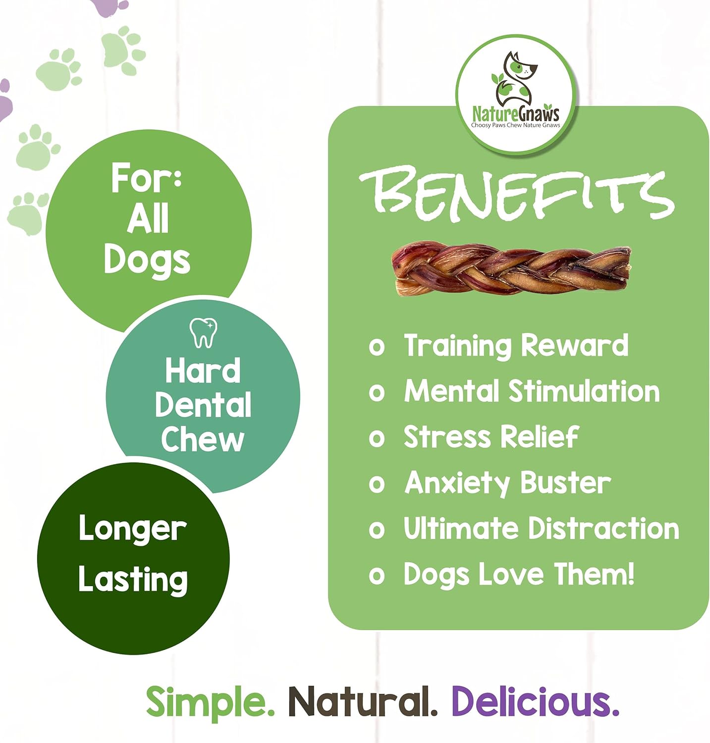 Nature Gnaws Braided Bully Sticks for Dogs - Premium Natural Beef Dental Bones - Long Lasting Dog Chew Treats for Aggressive Chewers - Rawhide Free 3 Count (Pack of 1) : Pet Supplies