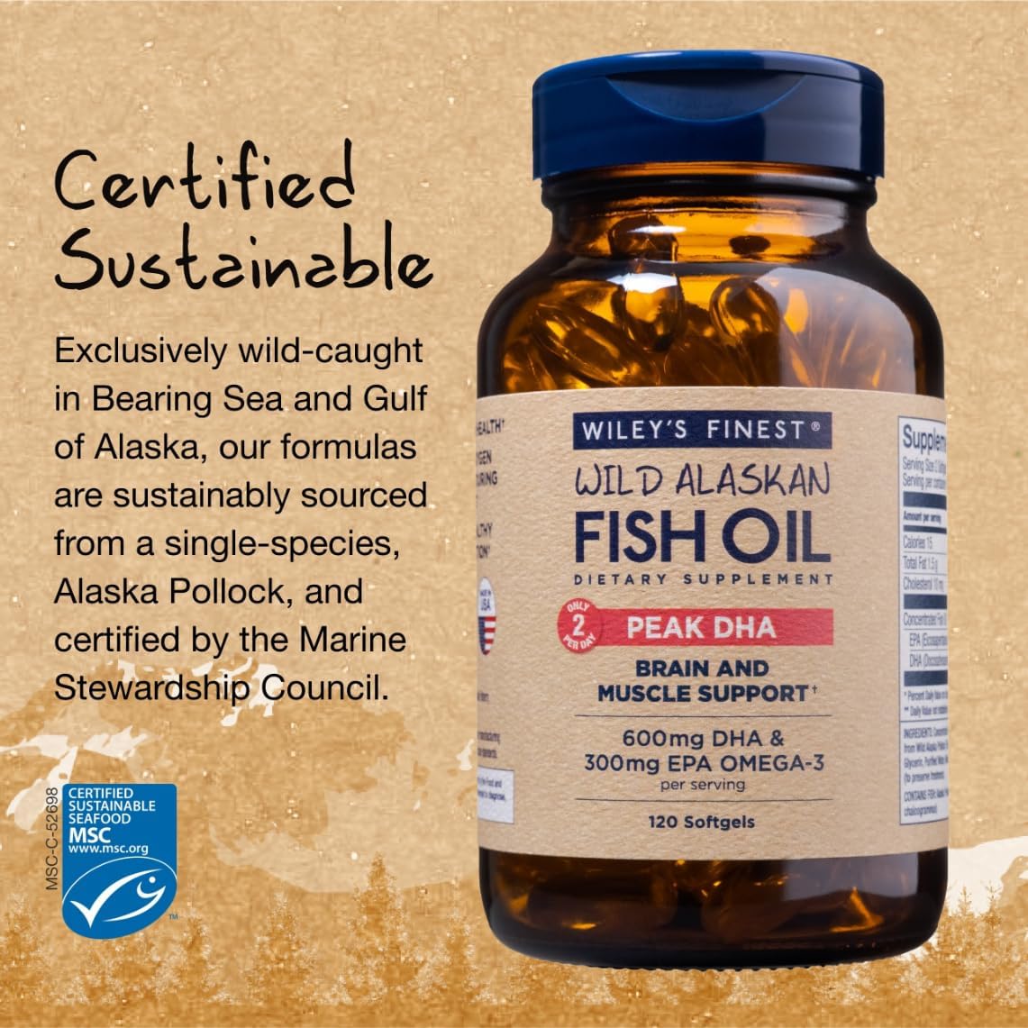 Wiley's Finest Wild Alaskan Fish Oil Peak DHA - 900mg EPA and DHA Omeg