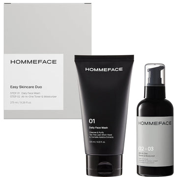 Hommeface Men’S Easy Duo Skin Care Set, 2-Step Daily Routine Kit With Facial Cleanser And 2-In-1 Face Toner & Moisturizer For Men, For Oily & Acne-Prone Skin, 9.29 Fl.Oz