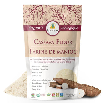 Ecoideas Org. Cassava Flour - 2.2 Lb Bag - Certified Organic, Kosher, Vegan, Non-Gmo, Nut-Free, Grain-Free, Gluten-Free & Paleo-Friendly