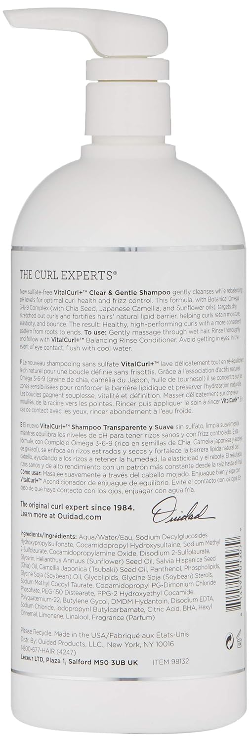 Ouidad Vitalcurl+ Clear & Gentle Shampoo Liter Size, 33.8 Oz