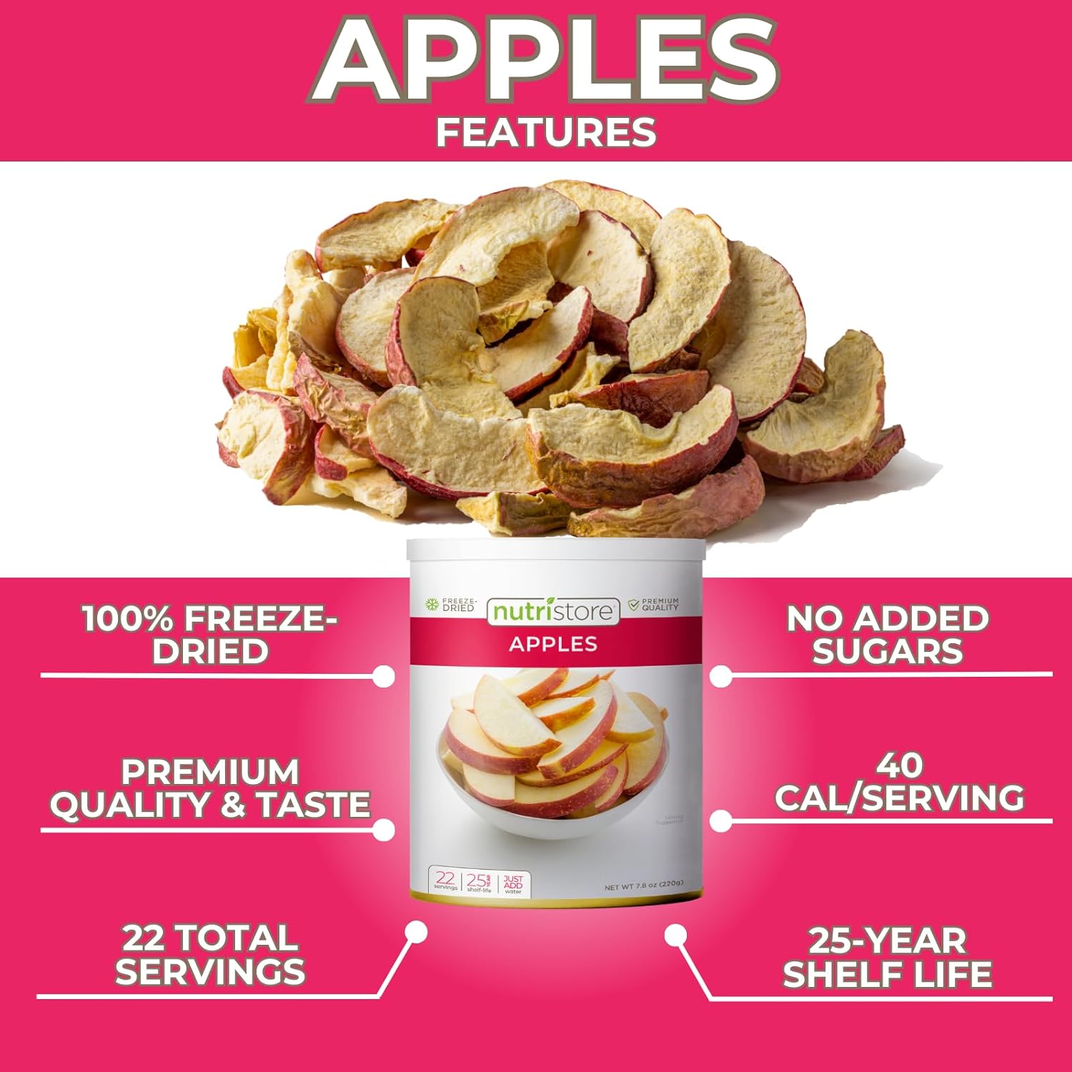 Nutristore Freeze Dried Fuji Apples | #10 Can Fruit | Perfect Healthy Snacks | Bulk Survival Emergency Food Storage Supply | Low Carb/Calorie Canned Supplies | Camping/Backpacking | 25 Year Shelf Life : Grocery & Gourmet Food