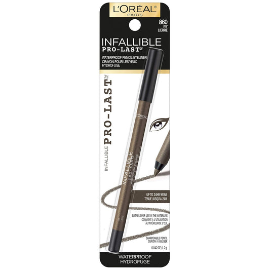 L'Oreal Paris Makeup Infallible Pro-Last Pencil Eyeliner, Waterproof And Smudge-Resistant, Glides On Easily To Create Any Look, Ivy, 0.042 Oz