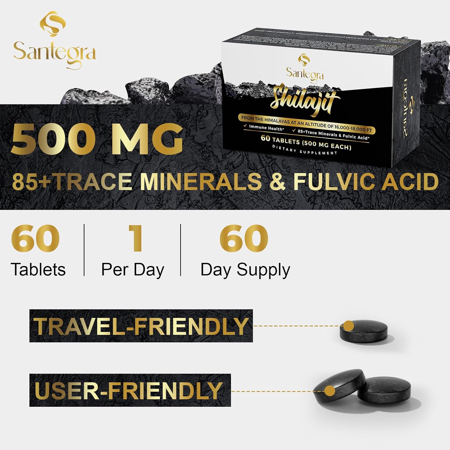 30,000 Mg Shilajit Tablets, 100% Shilajit Pure Tablets 120 Counts - Shilajit Himalayan Organic Rich In Fulvic Acid & 85+ Trace Minerals, Shilajit Resin Supplement For Energy & Immune System