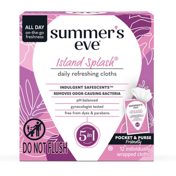 Summer'S Eve Island Splash Daily Refreshing Feminine Wipes, Removes Odor, Ph Balanced, 12 Count, 1 Pack