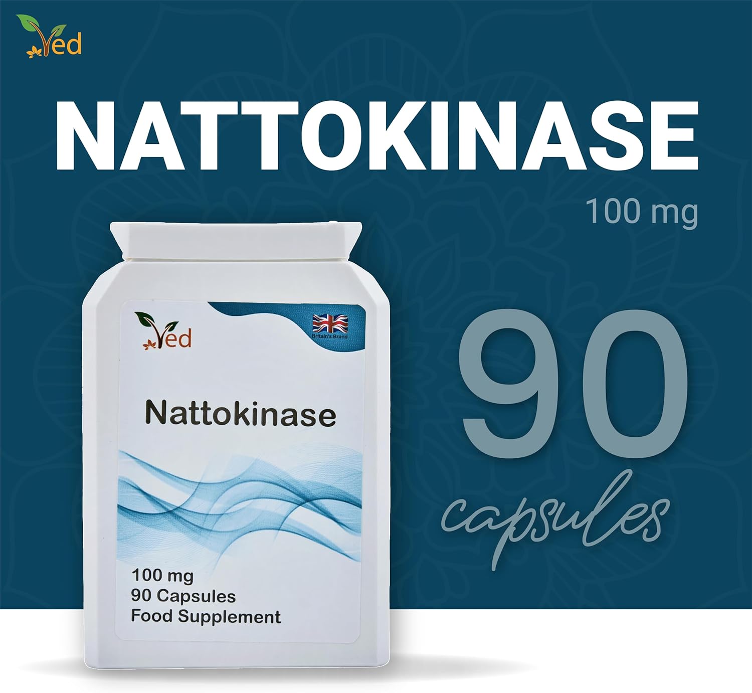 Ved Nattokinase, 2000 Fu / 100Mg, Nattokinase Natural Fermented Soybean Extract,Enzyme From Japanese Natto,90 Vegan Capsules (3 Months Supply)