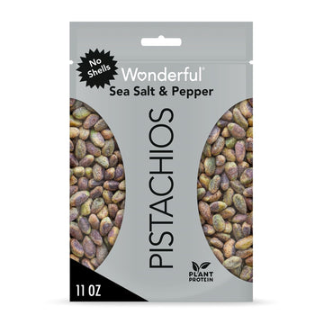 Wonderful Pistachios No Shells, Sea Salt & Pepper Flavored Nuts, 11 Ounce Resealable Bag, Protein Snacks, Gluten Free, Healthy Snack