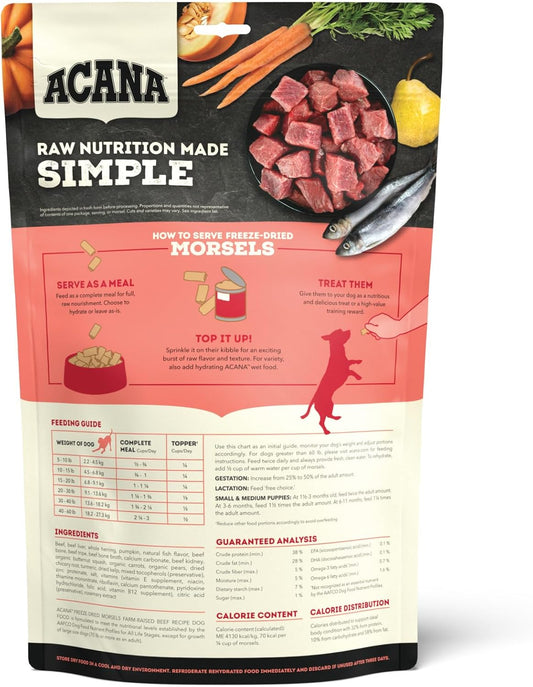 Acana Freeze Dried Dog Food Meal & Topper, Grain Free High Protein Farm-Raised Beef Recipe, 8Oz