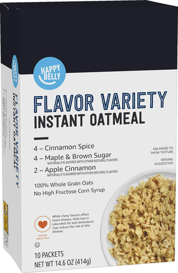 Amazon Brand - Happy Belly Instant Oatmeal, Variety Pack, 14.6 ounce (Pack of 1)