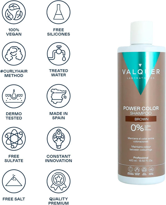 Valquer Professional Shampoo Power Colour Dyed Hair, Vegan And Sulphate (Chestnut Hair) Hair Colour Enhancer 400 Ml