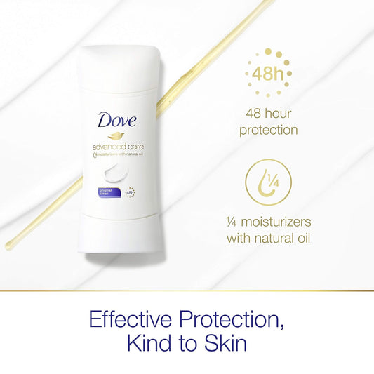 Dove Advanced Care Antiperspirant Deodorant Stick For Women, Original Clean, For 48 Hour Protection And Soft And Comfortable Underarms, 2.6 Oz