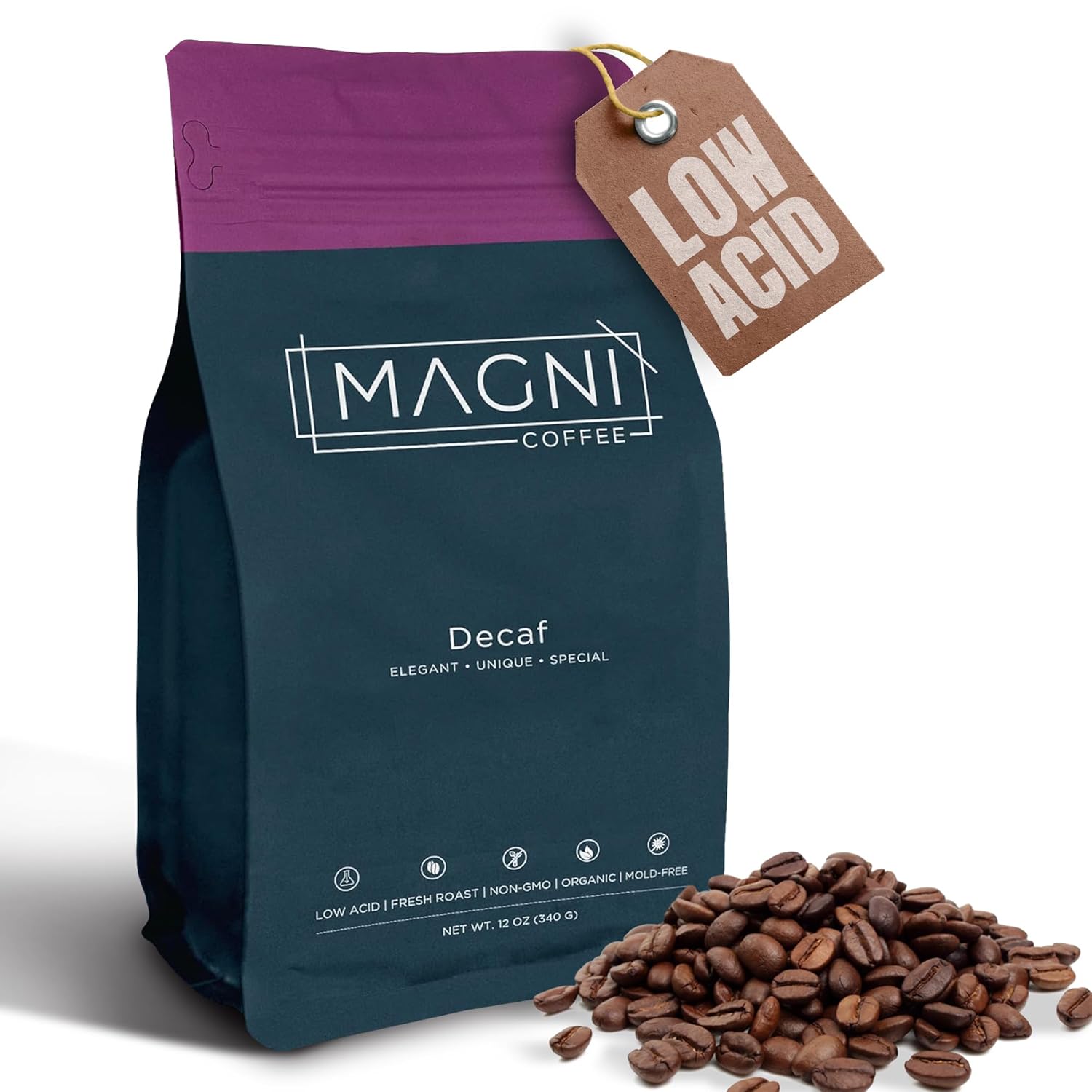 Magni Coffee - Whole Beans - Decaf - Low Acid - Single Origin Usda Organic Non-Gmo Beans Third Party Tested For Mycotoxins & Pesticides - Fair Trade -12 Oz