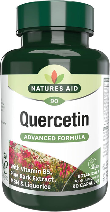 Natures Aid Quercetin Formula – Immune Support Supplement With Vitamin C, B5, Msm, Pine Bark & Liquorice – Supports Energy & Wellbeing High Strength Antioxidant – 90 Vegan Capsules
