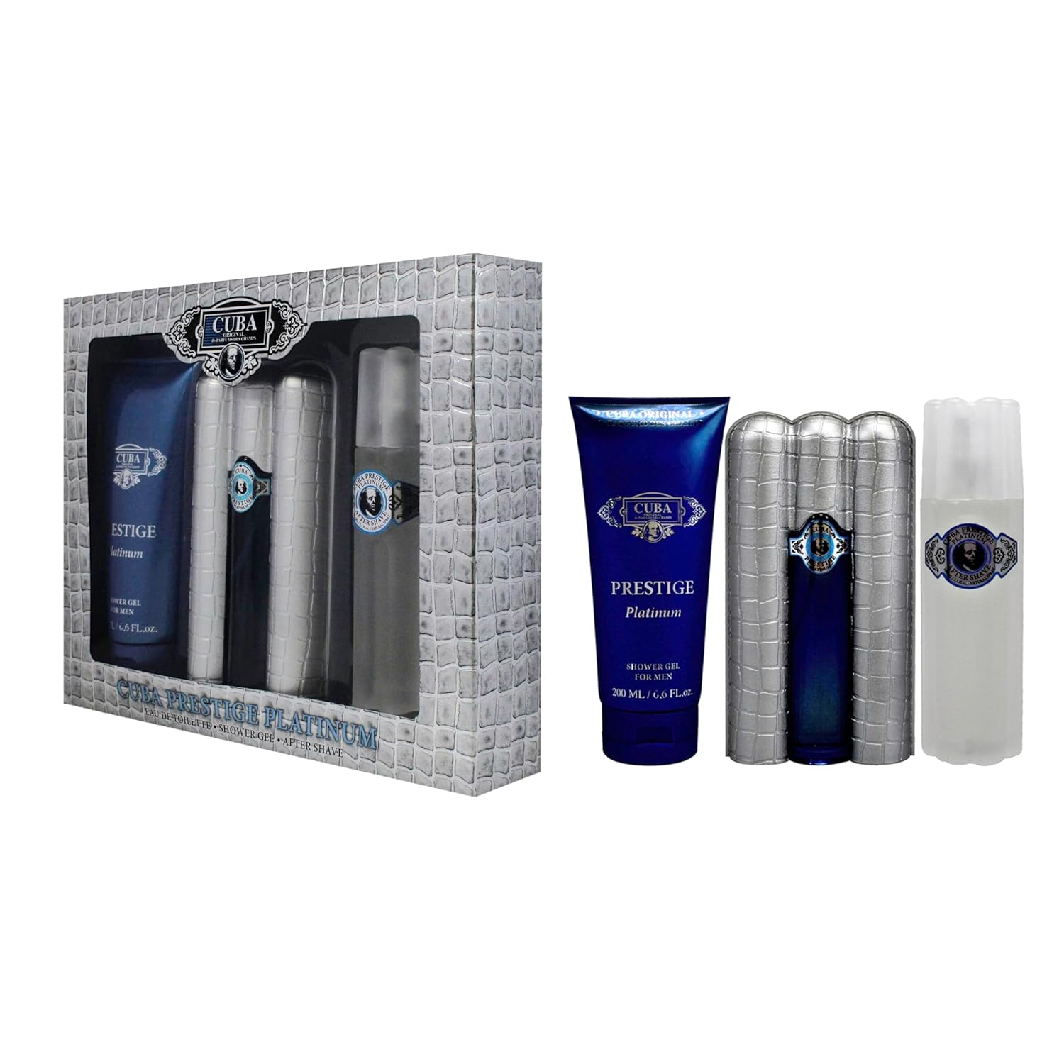 Cuba Prestige Platinum By Cuba For Men - 3 Pc Gift Set 3Oz Edt Spray, 6.7Oz Shower Gel, 3.3Oz After Shave : Beauty & Personal Care