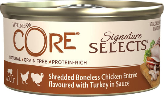 Wellness CORE Signature Selects, Wet Cat Food, Cat Food Wet In Sauce, Grain Free Cat Food, High Meat Content, Shredded Boneless Chicken & Turkey, 24 X 79 G?10630