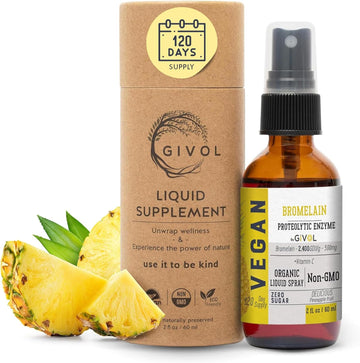 Organic Raw Bromelain Mist-Liquid Pineapple Extract - Enhanced Potency 500Mg, For Kids & Adults - For Digestive Health, Inflammatory Response, And Healing - Non-Gmo - 60Ml 120 Day Supply
