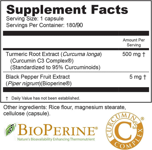 BIOACTIVE NUTRIENTS Curcumin with Black Pepper for Best Absorption, 90 Capsules
