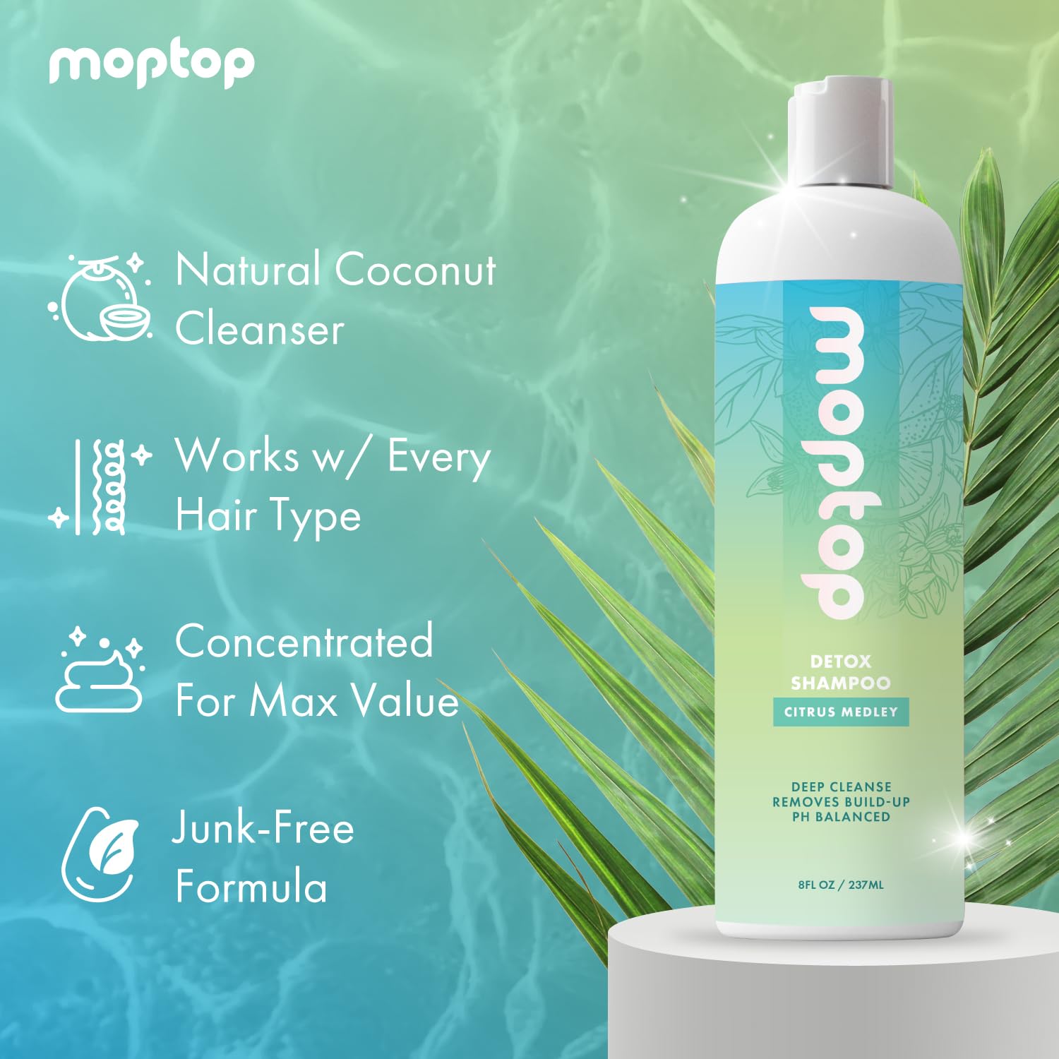 MopTop Detox Shampoo, Hair Cleanser, All Hair Types, Clarifying Shampoo Cleanse for Oil, Dirt, & Hard Water, Removes Buildup, Citrus Medley, 2oz : Beauty & Personal Care