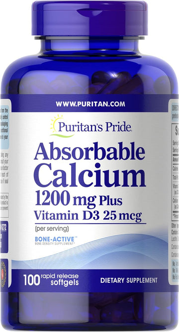 Puritan'S Pride Absorbable Calcium 1200 Mg With Vitamin D 1000 Iu, 100 Softgel