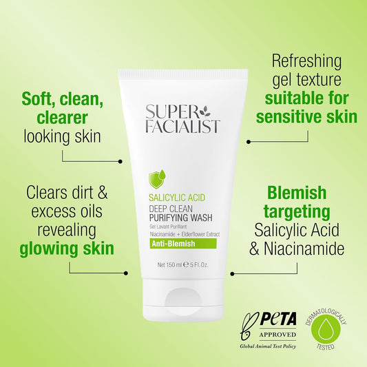Super Facialist - Salicylic Acid Anti Blemish Purifying Cleansing Wash With Niacinamide (Vitamin B3), Face Cleanser & Face Wash For Clean And Clear Skin & Treat Acne, 150Ml (Pack Of 2)