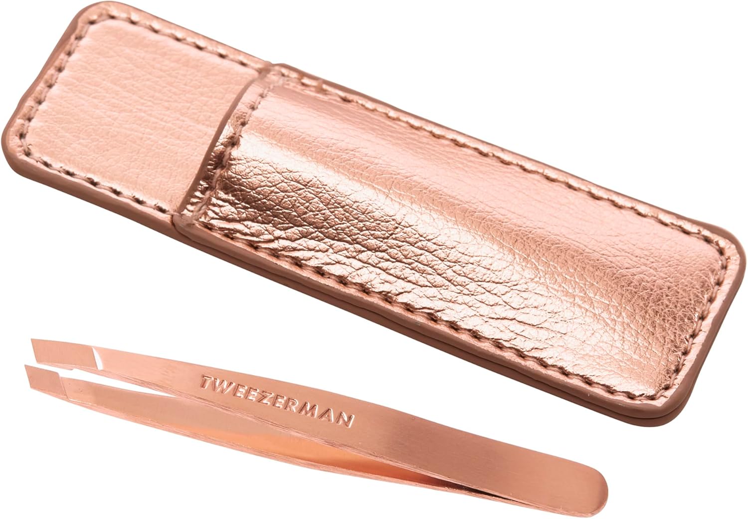 Tweezerman Rose Gold Mini Slant Tweezer With Case - Tweezers For Facial Hair Removal & Eyebrow Shaping. For Men Or Women