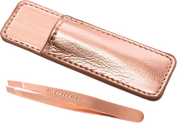 Tweezerman Rose Gold Mini Slant Tweezer With Case - Tweezers For Facial Hair Removal & Eyebrow Shaping. For Men Or Women