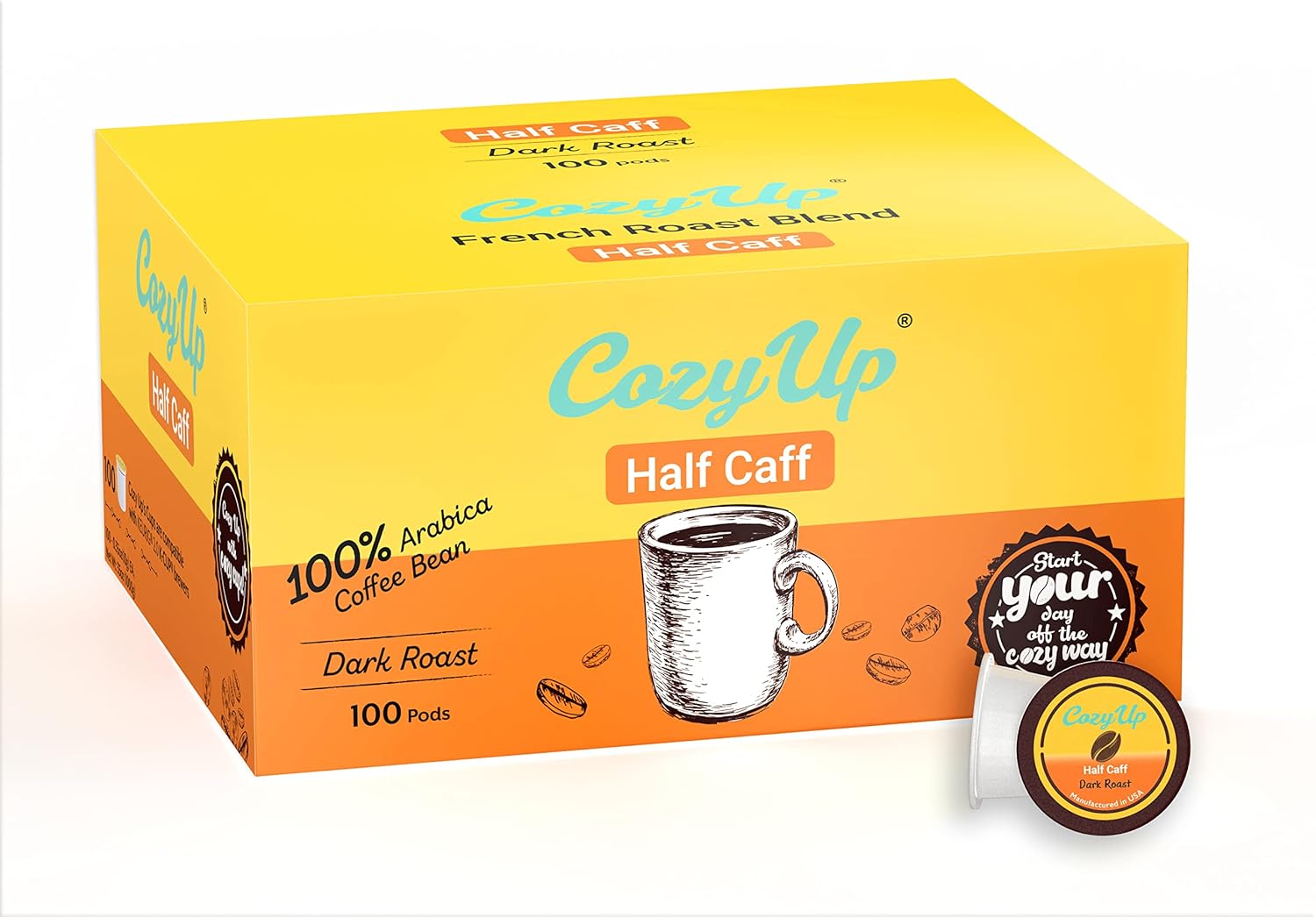 Cozy Up | 100-Count | Half Caff | Breakfast Blend Dark Roast Single-Serve Coffee Pods Compatible With Keurig K-Cup Brewers