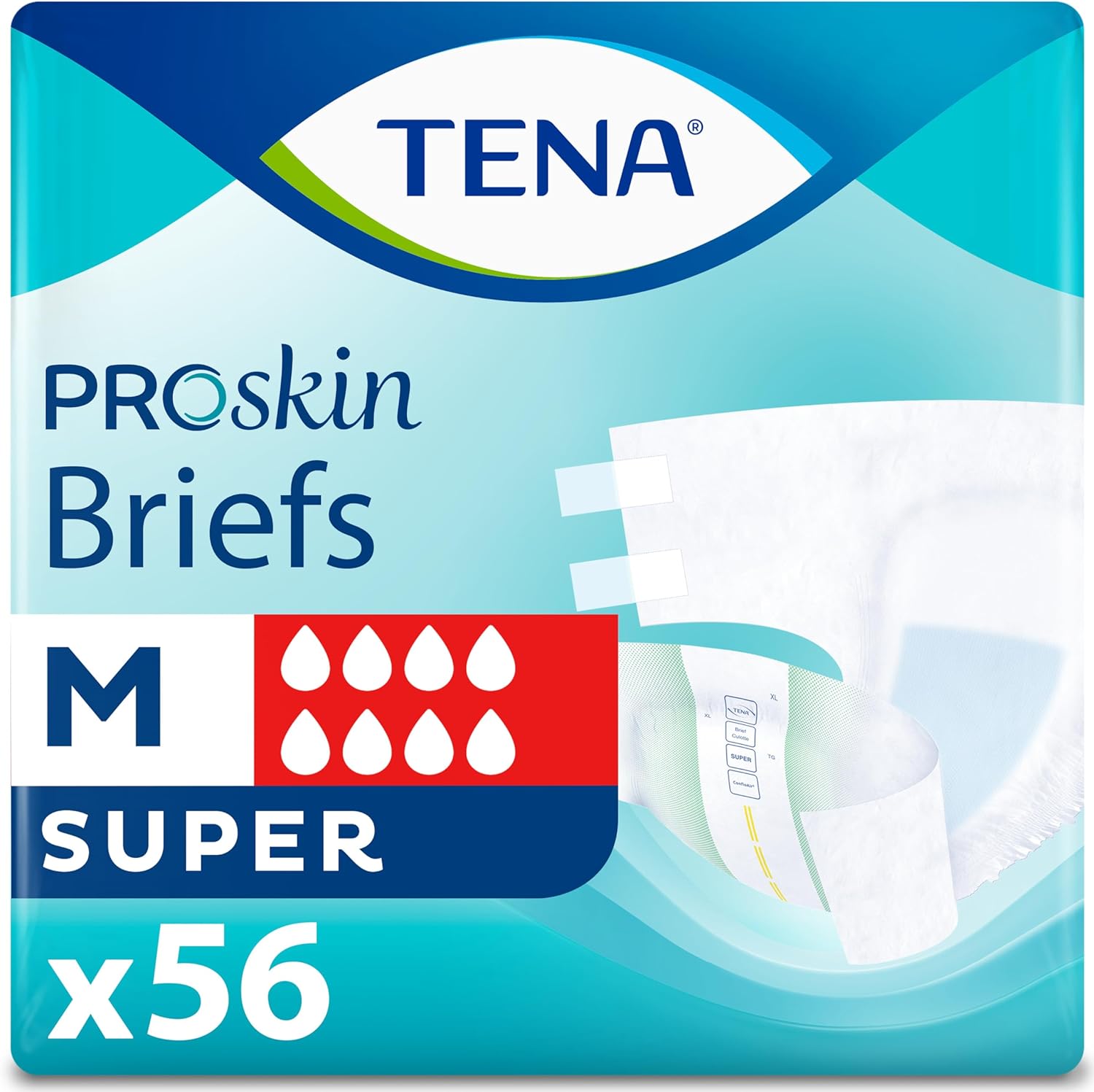 Tena Incontinence Adult Diapers, Maximum Absorbency, Disposable Briefs, Proskin - Medium - 56 Ct