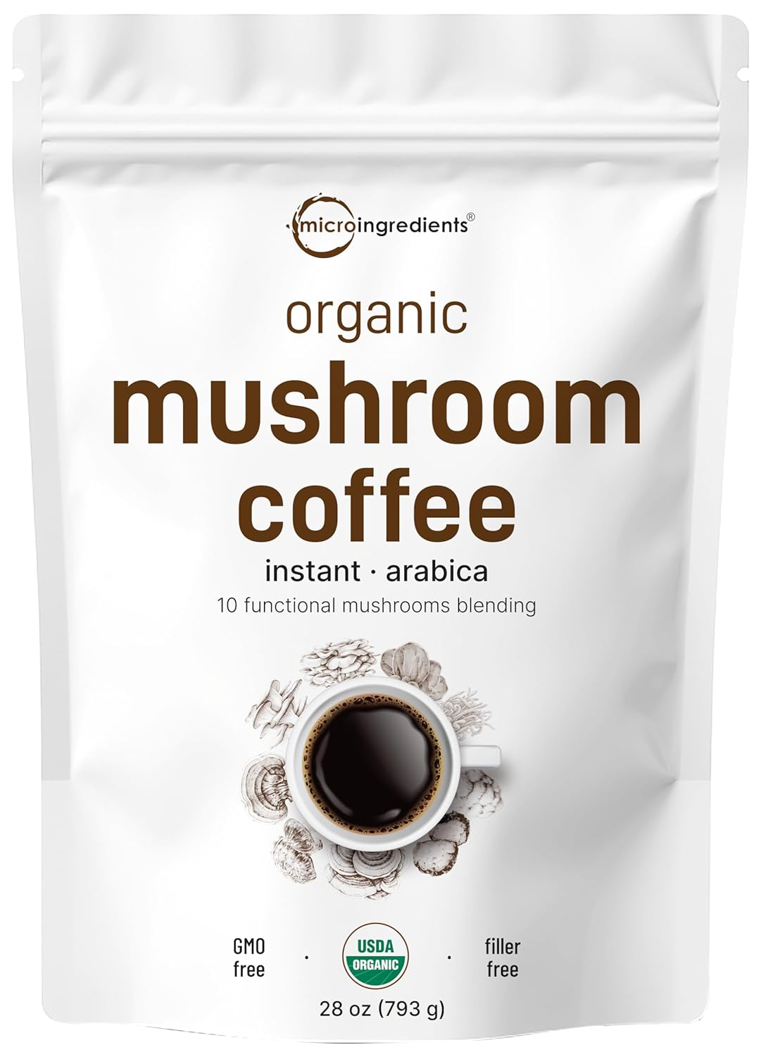 Organic Instant 10 In 1 Mushroom Coffee Powder, 28 Ounce (317 Servings)| Premium Arabica Coffee With Lion’S Mane, Chaga, Reishi,& More| Immune Support