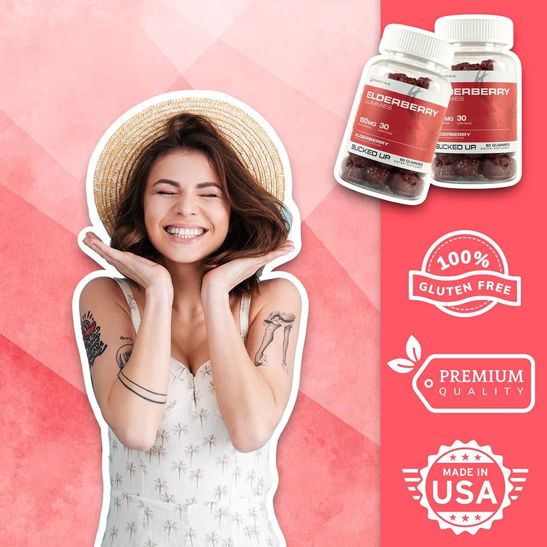 Bucked Up Elderberry Gummies with Zinc and Vitamin C 100mg, 60 Gummies - Essentials : Health & Household