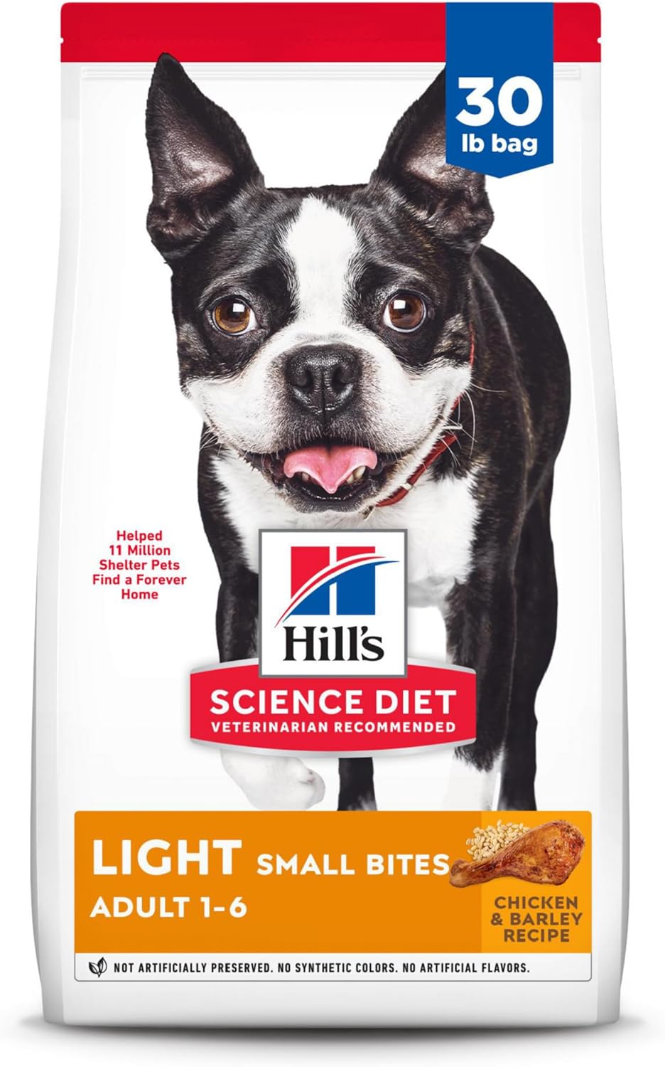Hill's Science Diet Light , Adult 1-6, Weight Management Support, Small Kibble, Dry Dog Food, Chicken & Barley, 30 lb Bag