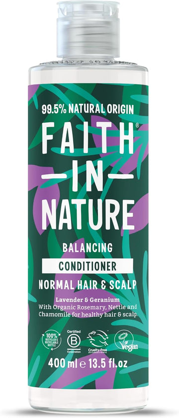 Faith In Nature Natural Lavender & Geranium Conditioner, Balancing For Normal Hair & Scalp, Vegan & Cruelty Free, No Sls, Silicones Or Parabens, 400Ml
