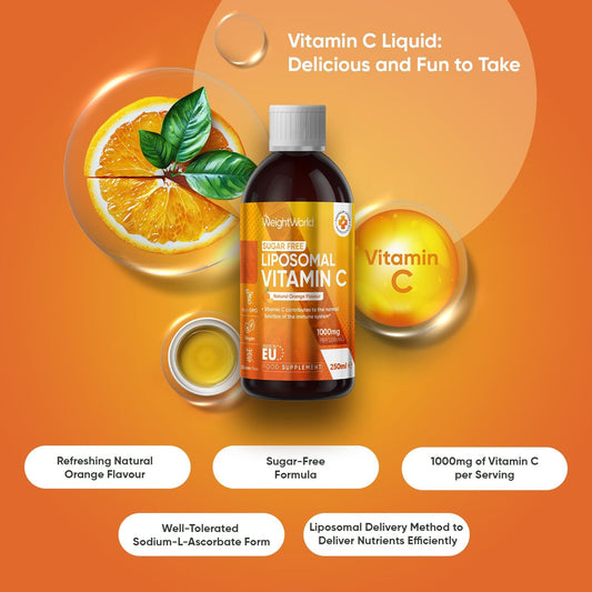 Liposomal Vitamin C - 250Ml - Natural Orange Flavour - Sugar-Free & Gluten-Free - 1000Mg Per Serving - Easy-To-Absorb Sodium-L-Ascorbate Form - Non-Gmo & Vegan-Friendly Vit C Supplements