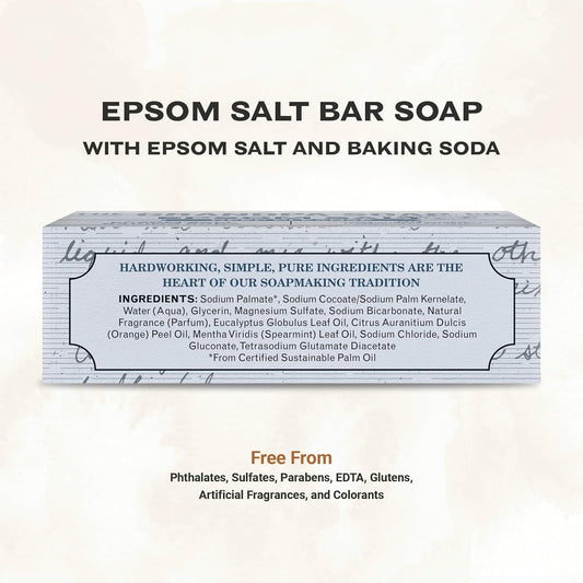 The Grandpa Soap Company Epsom Salt Bar Soap - Deep Cleansing Soap, Made With Epsom Salt And Baking Soda, Removes Dirt Grease And Grime, Vegan, For Face And Body, 4.25 Oz, 4 Pack