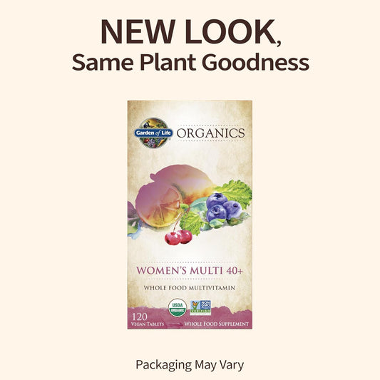 Garden Of Life Organics Vitamins For Women 40 Plus - 120 Tablets, Womens Multi 40 Plus, Vegan Vitamins For Women Over 40, Hormone & Breast Health Support Blend, Whole Food Womens Multivitamin