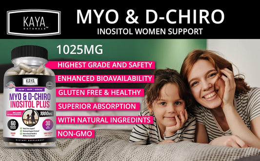 Kaya Naturals Myo & D-Chiro Inositol Plus | Pcos Supplement | Estrogen Supplements, Hormonal Balance & Healthy Ovarian Function Support For Women, Vitamin B8-60 Capsules
