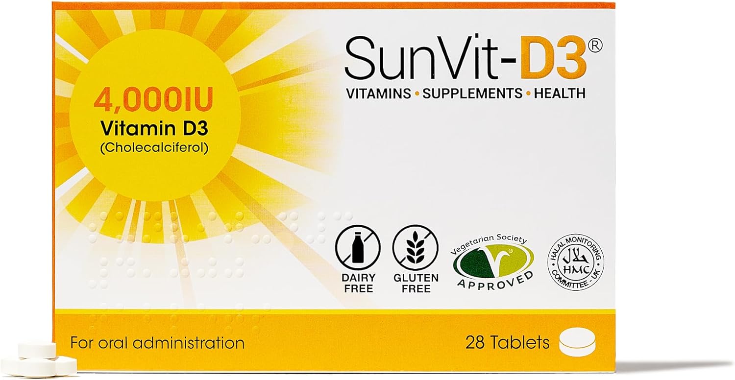 Sunvit-D3 Vitamin D3 4000 Iu Tablets | High Strength Vitamin D Tablets Supports Immune System, Bone, Teeth & Muscle Health | Gluten Free, Dairy Free | Vitamin D Supplements (28 Count)