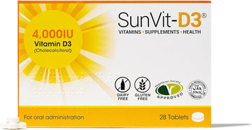 Sunvit-D3 Vitamin D3 4000 Iu Tablets | High Strength Vitamin D Tablets Supports Immune System, Bone, Teeth & Muscle Health | Gluten Free, Dairy Free | Vitamin D Supplements (28 Count)